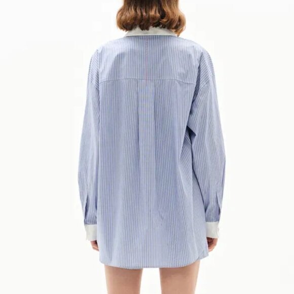 Nao Striped Shirt in Cotton Poplin, Blue Stripe, Size S - Picture 8 of 13